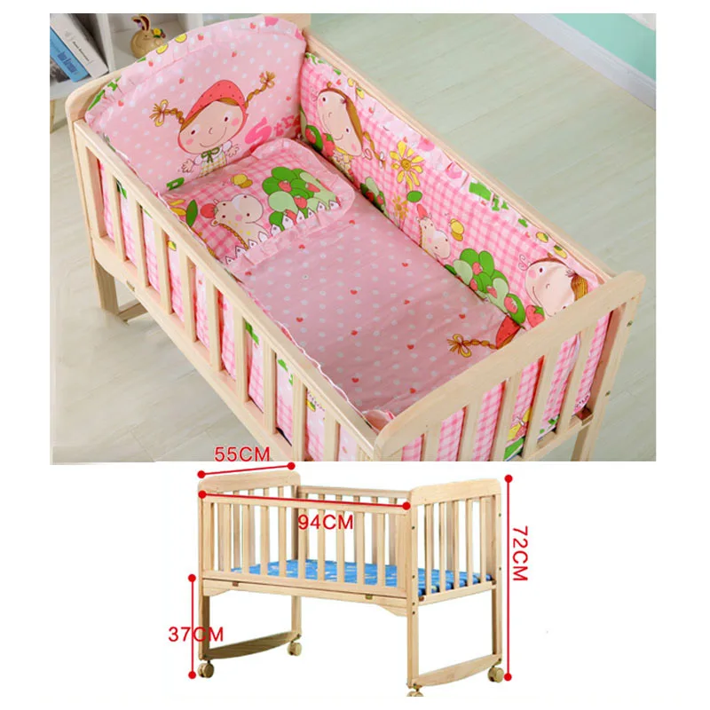 Baby Wooden Crib with Mosquito Net Baby Rocking Crib with Roller Newborn Infant Game Bed Computer Table Baby Cot Bedding Set