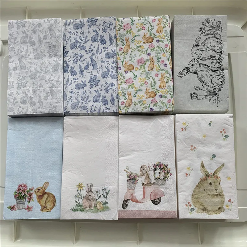 15 decoupage wedding vintage napkins paper elegant tissue rabbit bunny flower craft  kid birthday party serviettes decor 33*40cm