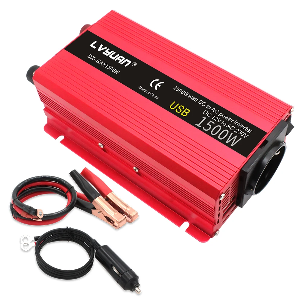 1500W Inverter DC 12V/24V to AC 110V/220V 230V dual USB Charging Adapter Converter Universal US EU Socket Solar Power Inverter