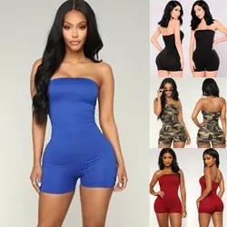 Hirigin New Fashion Women's Summer Bodysuit Solid Color Sleeveless Off Shoulder Bodycon Outfit Short Pants Pullover Jumpsuit