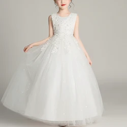 Kids Dresses For Girls Flower Ball Gown Birthday Wedding Party Princess Banquet Summer Sleeveless Children's Long Dress