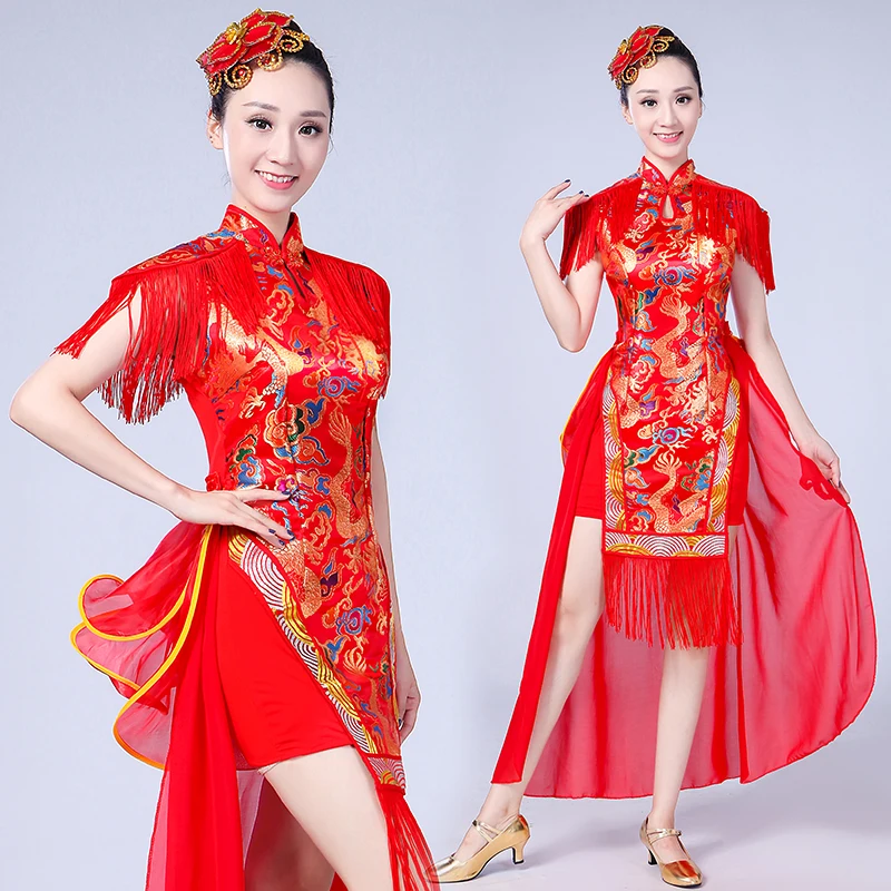 New Women Jazz Dance Chinese Style Dovetail Costume Modern Dance Adult Catwalk Stage Fashion Sexy Dance Water Drum Dance Costume