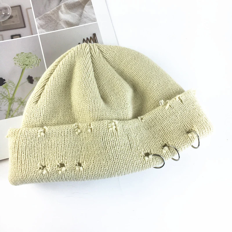 Gorro de punto grueso y cálido para mujer, gorros Harajuku con agujeros, Unisex, PJ009, moda de otoño e invierno