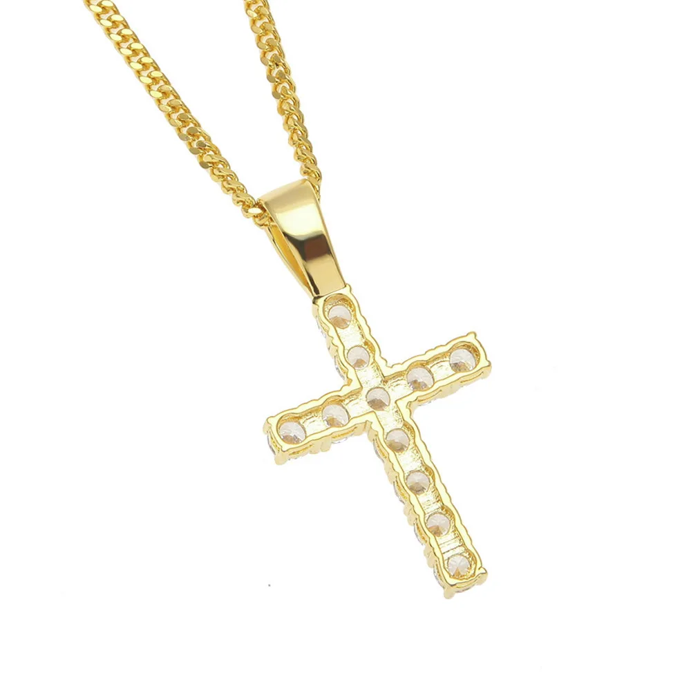 1 Row AAA CZ Stone Cubic Zirconia Cross Pendants Necklaces Gold Silver Color Men Hip Hop Bling Ice Out Rapper Jewelry