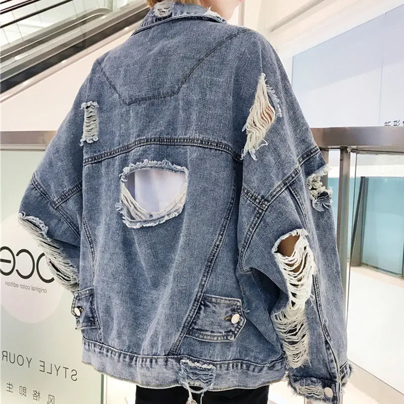 

Cool Hip Hop Denim Jacket Men Casual Solid Color Lapel Single Breasted Jeans Jacket Men Japan Autumn Slim Fit Hole Mens Jackets