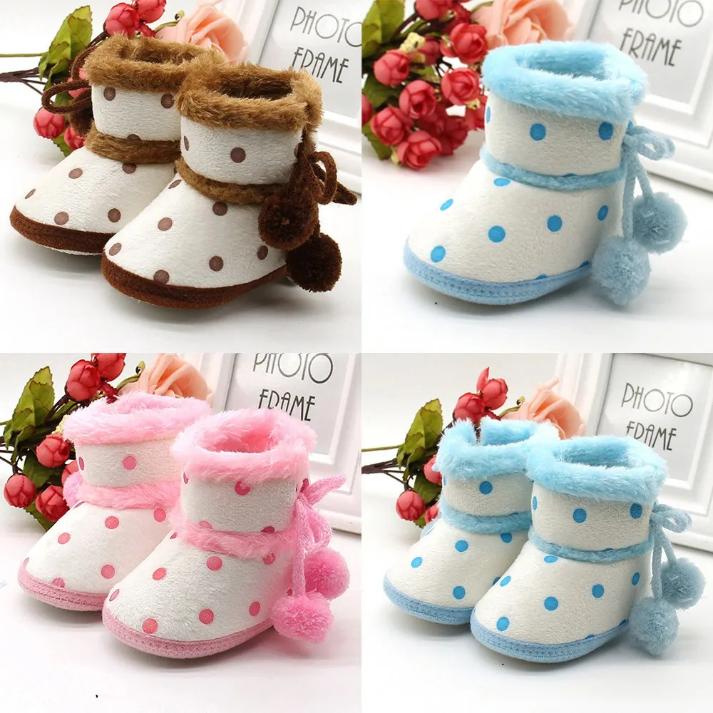 Newborn Baby Girls Boys Soft Booties Dots Pompom Snow Boots Infant Toddler Newborn Warming Shoes New Fashion Comfortable Shoes