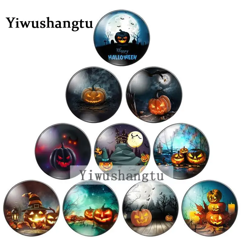 Happy Halloween Magical fierce pumpkin 12mm/20mm/25mm/30mm  Round photo glass cabochon demo flat back Making findings