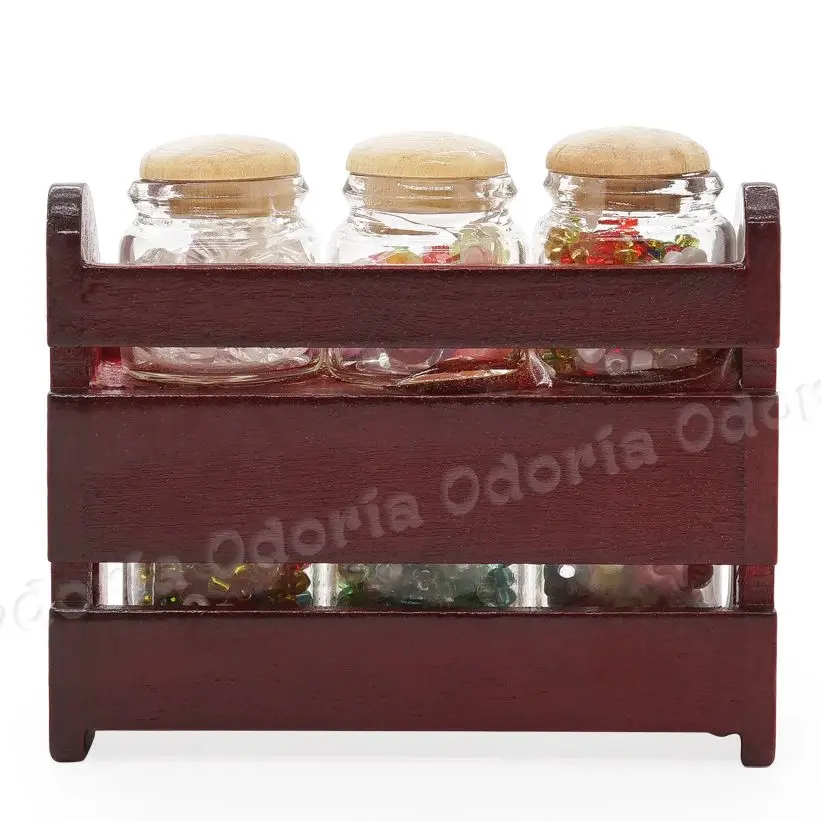 Odoria 1:12 Miniature Wooden Spice Rack Seasoning Shelf Jar Bottle Kitchen Set Dollhouse Accessories Doll House Decoration