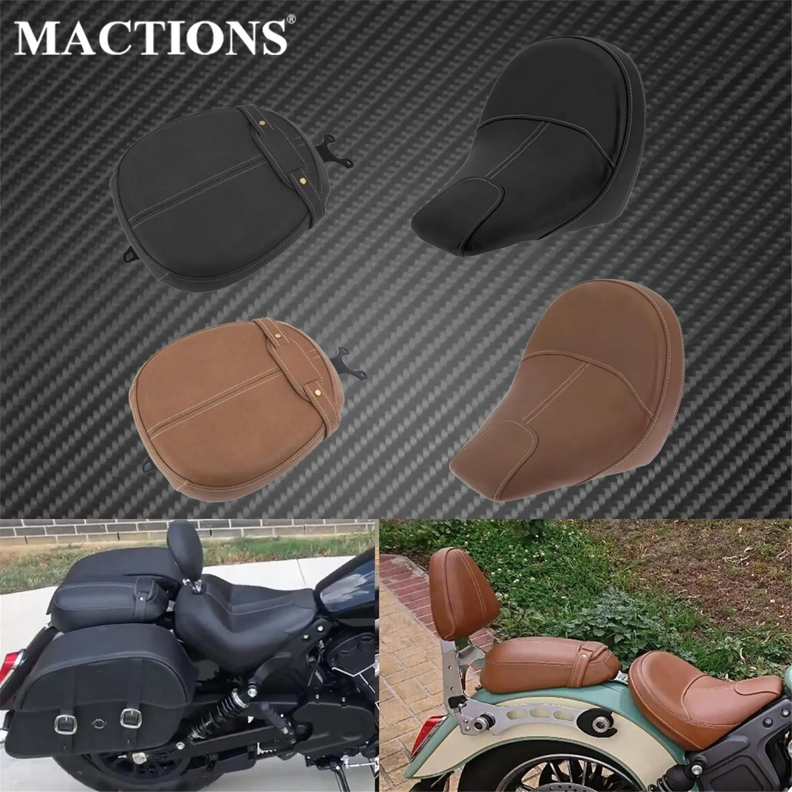 

Motorcycle Black/Brown Leather Rear Passenger Pillion Seat Front Driver Saddle Seat For Indian Scout 2015-2020 Scout Sixty 16-20