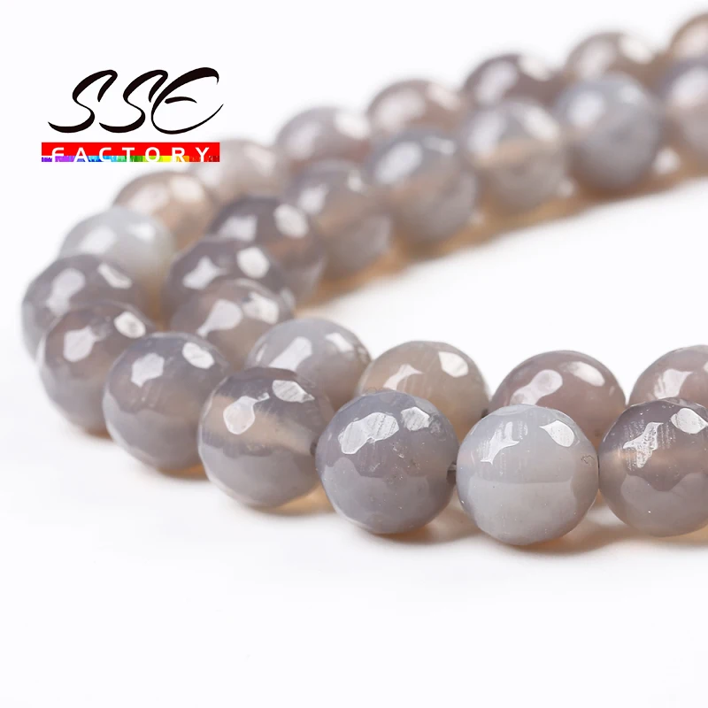 Natural Gray Agates Round Loose Beads Faceted Stone Beads 15\