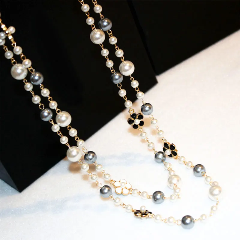 Fashion Classic Double Layers Simulated Pearl Necklace For Women Bijoux Luxury Jewelry Long Necklace Fine Gifts For Mother