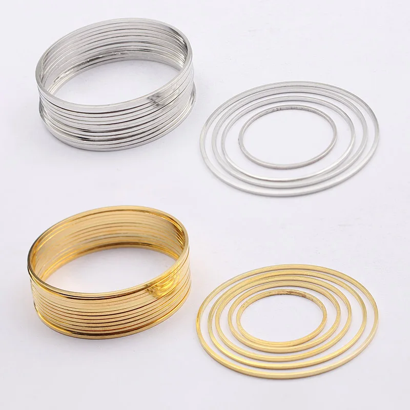 Brass Plated Gold 8/10/12/15/20/25/30/35/40mm Round Ring Hoops Circle Charms Connector For DIY Earrings Necklace Jewelry Making