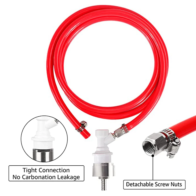 1.5 Meters Ball Lock Gas Line Assembly with Stainless Steel Carbonation Cap, Soda Corny Keg Dispenser PET Bottle Carbonation Kit