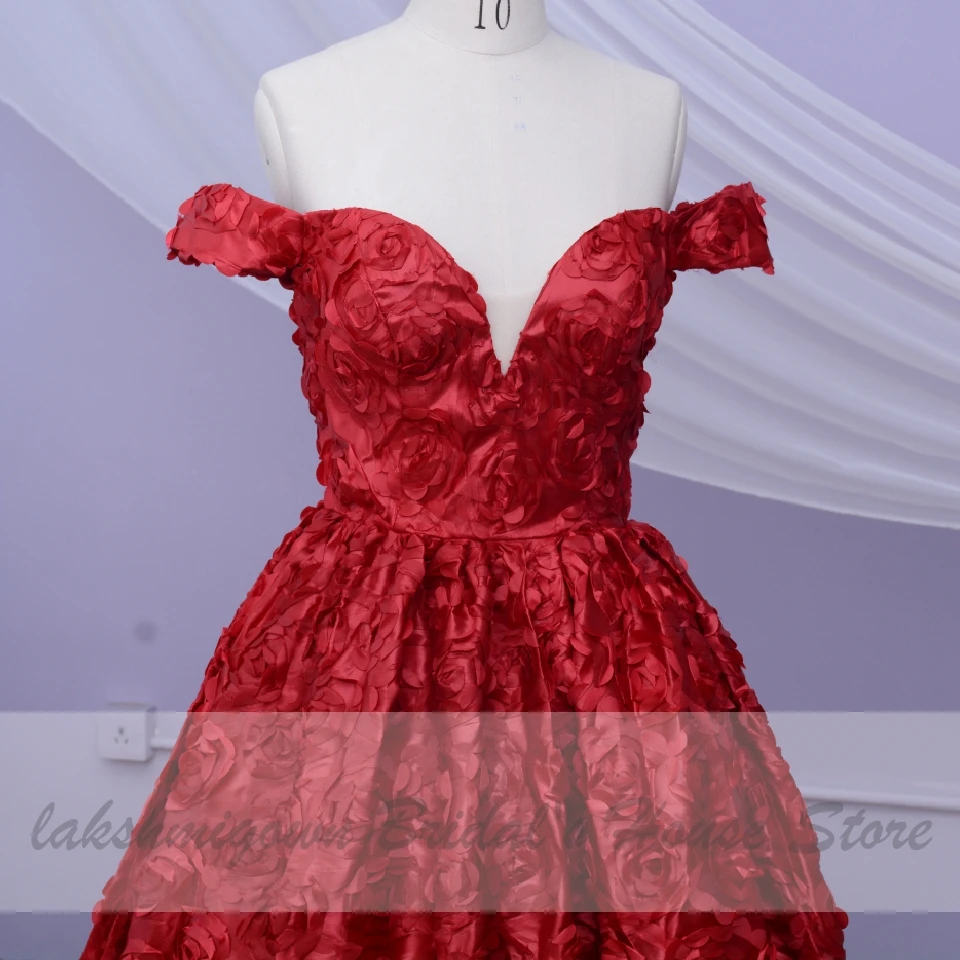 Luxury Red Lace Foral Wedding Dresses in Turkey Lakshmigown 2020 Dentelle Mariage Sexy Bridal Dress Wedding Gowns Long Train