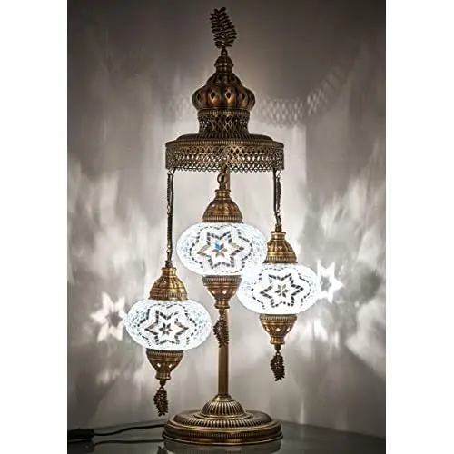 

(16 Colors) laModaHome 2020 - 3 Big Globes Magnificent Handmade Turkish Moroccan Mosaic Tiffany Table Desk Bedside Lamp Lampshad