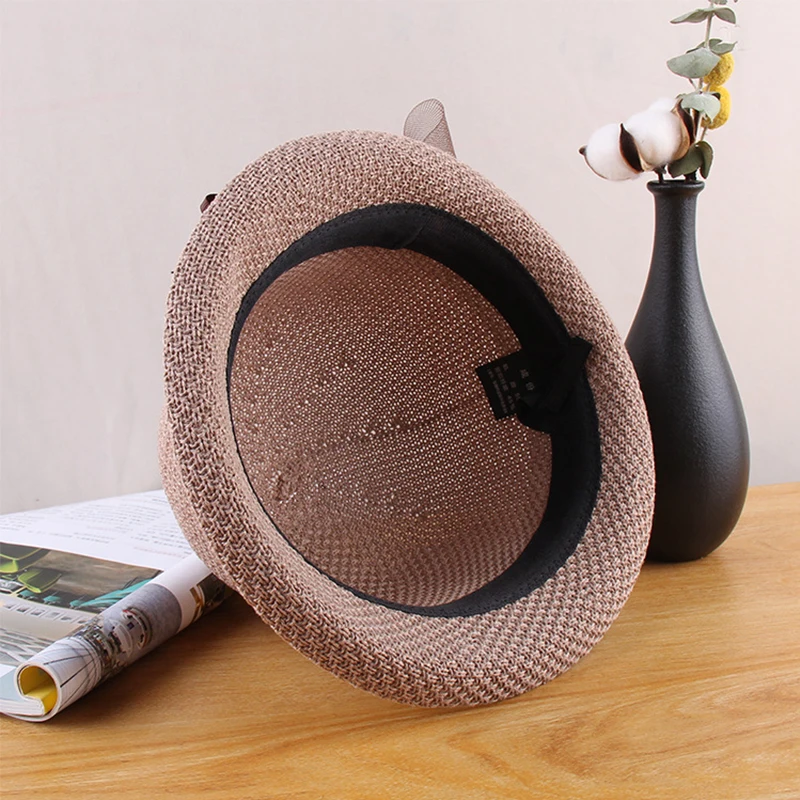 K234 Women\'s Hat Spring And Summer New Flower Fisherman Hat Breathable Mesh Knitted Curled Basin Hat Top Hat Sun Hat Panama