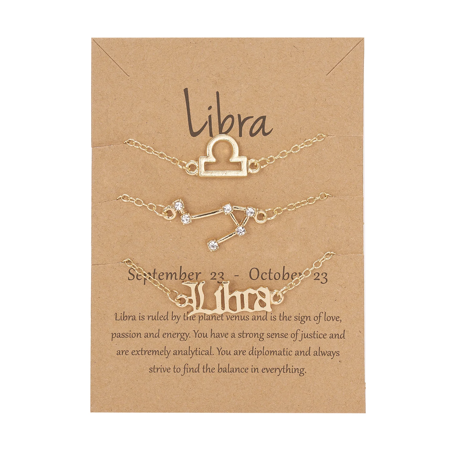 3pc Zodiac Chain Bracelet Set for Women, Astrological Gift