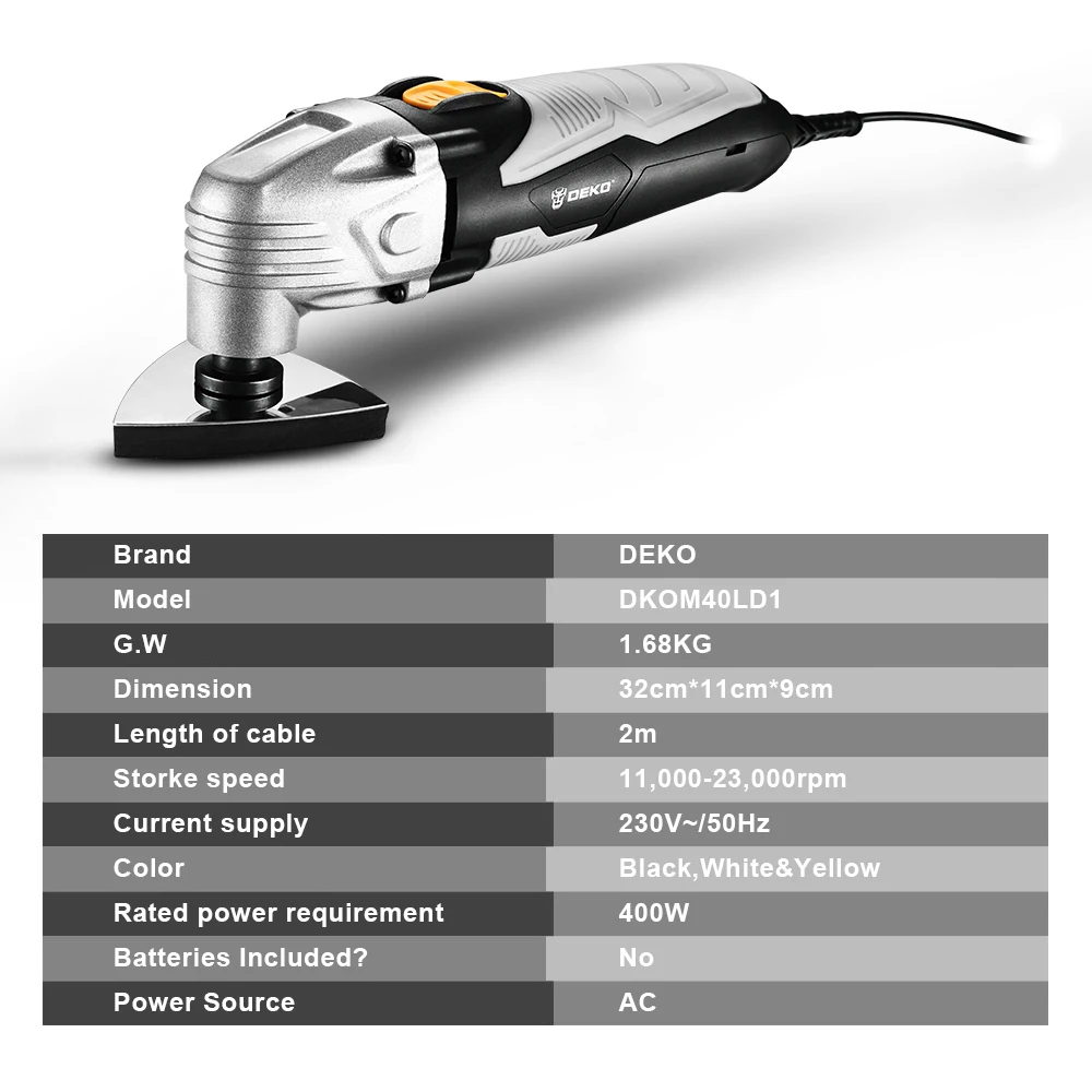 DEKO 220V DKOM40LD1/2 A Velocità Variabile Elettrico Multifunzione Oscillante Strumento Taglierina Elettrica Seghe con Accessori