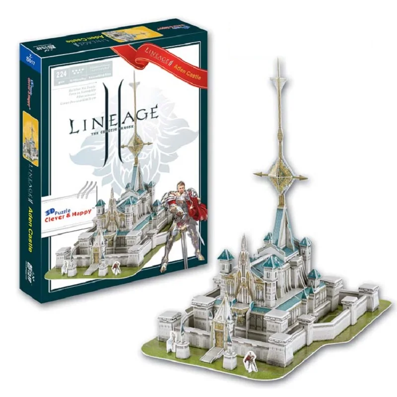 Lineage 2 Aden Castle لعبة كمبيوتر خرافة منزل ثلاثية الأبعاد ورقة لغز بناء لعبة مجسمة العمارة الشهيرة صبي فتاة صديق هدية