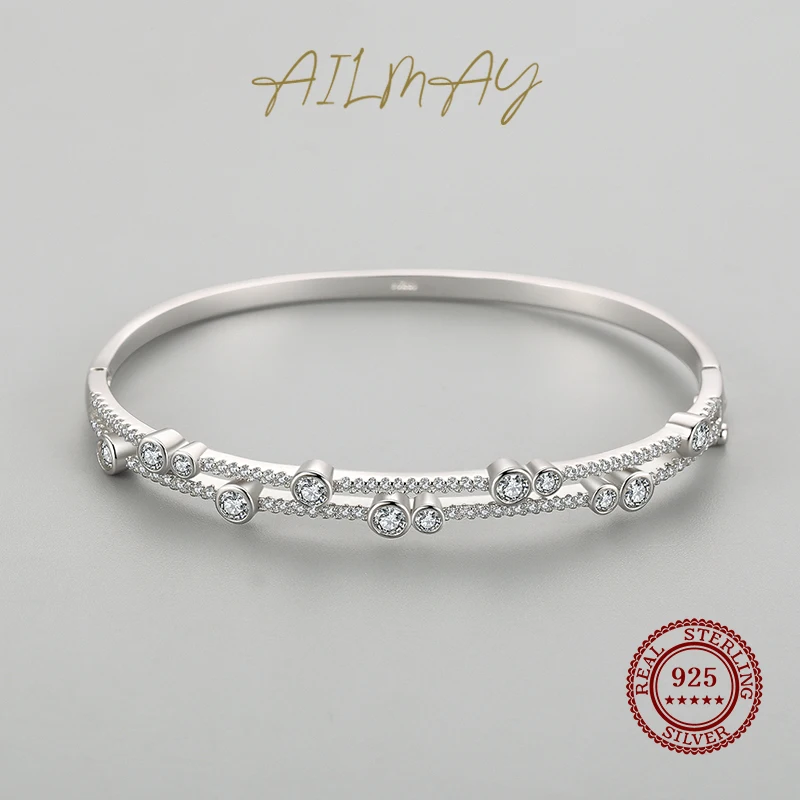 Ailmay 100% 925 Sterling Silver Irregular Shape Luxury CZ Bracelets Sparkling For Women Wedding Engagement Fine Female Jewelry