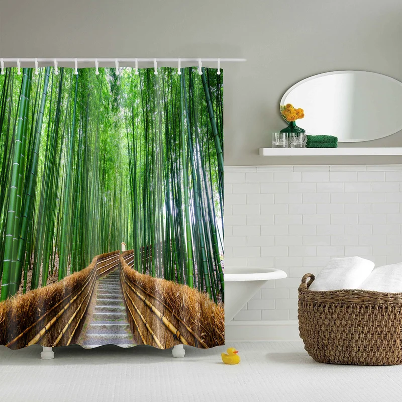 Forest Trees Printed 3d Bath Curtains Waterproof Polyester Fabric Washable Bathroom Shower Curtain Screen with Hooks Accessories