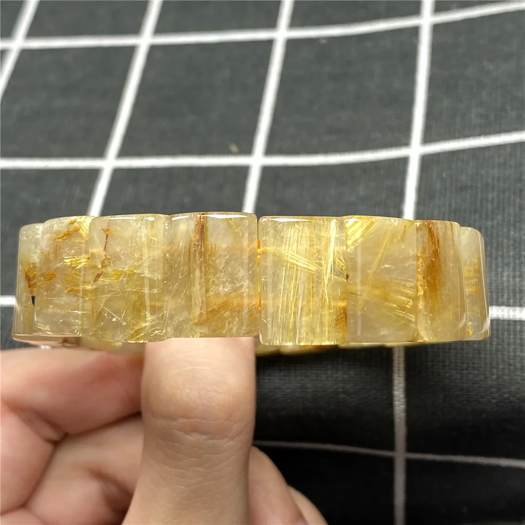 Natural Gold Rutilated Quartz Bracelet Bangle Jewelry For Women Men Wealth Gift Energy Crystal Stone 16x11mm Beads Strands AAAAA