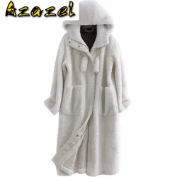 Real 100% Wool Jacket Autumn Winter Coat Women Clothes 2020 Korean Elegant Sheep Shearling Fur Hooded Long Coats ZT822