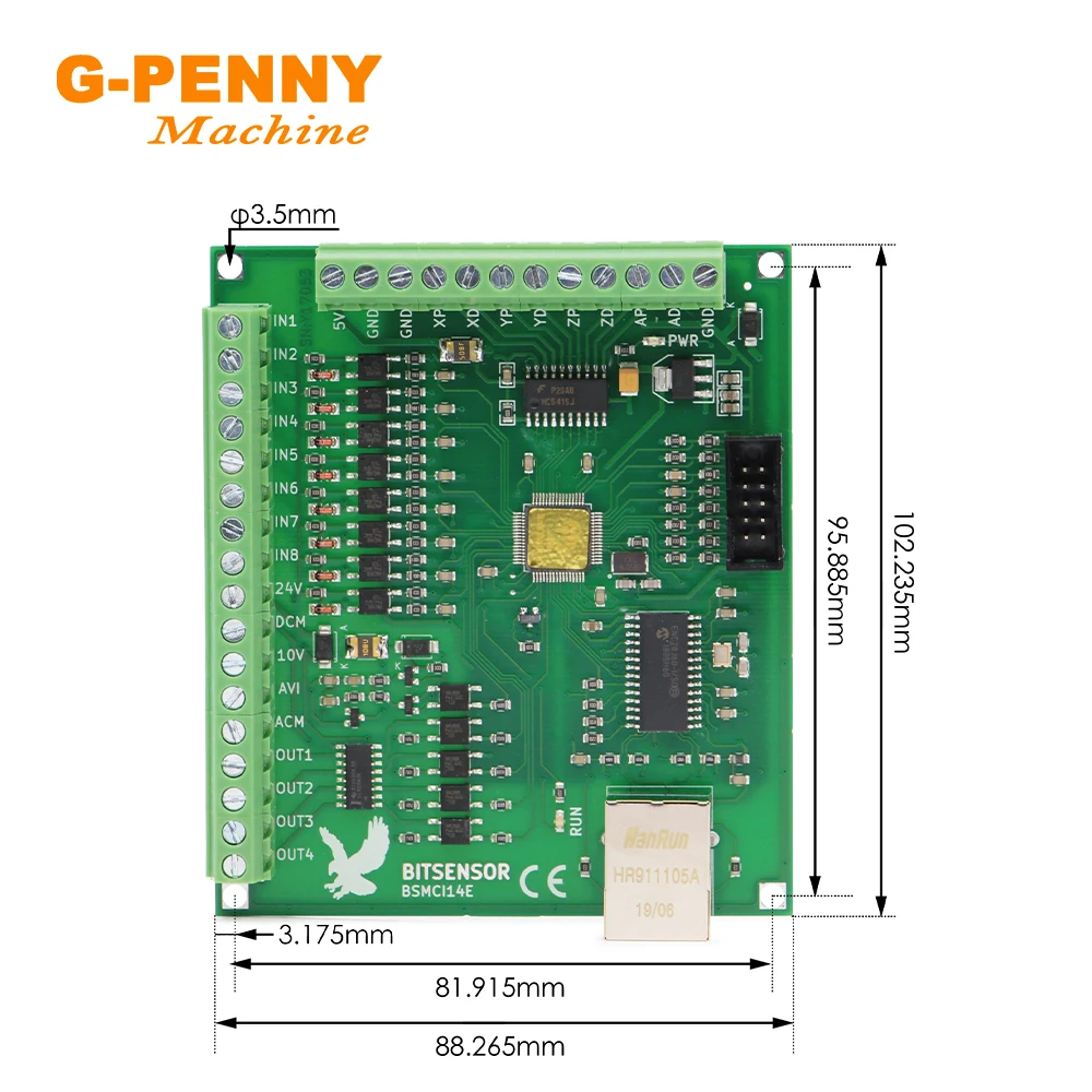 XHC Ethernet 4 Axis MACH3 CNC Motion Control Card BSMCI14E Model 5V DC 5W Power supply Input Output terminal power 12V~36V DC