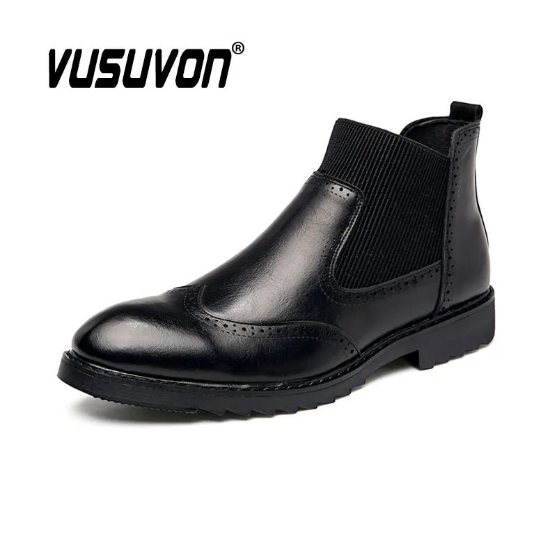 Men Chelsea Boots Winter Genuine Leather Sneakers Black Dress Shoes Fashion Casual Outdoor Brogues Boys Women Size 37-44