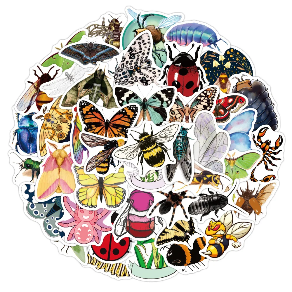 50pcs Insect Stickers For Notebooks Stationery Kscraft Spider Bee Butterfly Sticker Scrapbook Supplies Scrapbooking Material