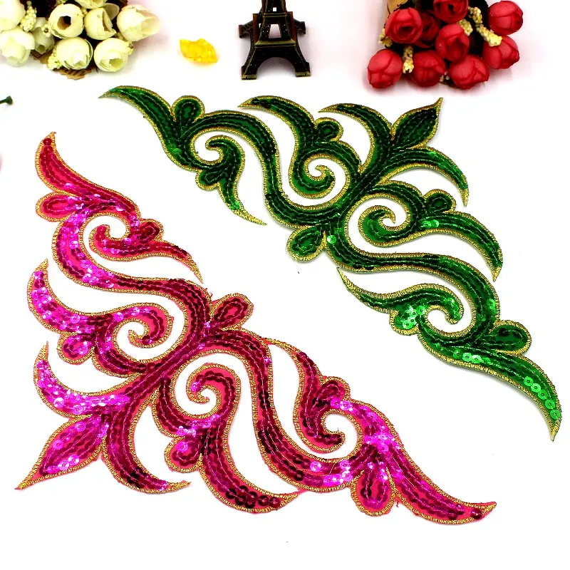 Iron On Appliques Sequined Embroidery Patches Cosplay Appliqued Apparel Trim Gold Silver 29*13.5cm