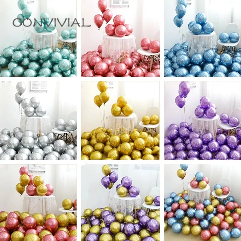 50pcs/Lot 12"Latex Metallic Balloon Helium Globos Happy Birthday Decoration Party Inflatable Balls Chrome Metal Ballon Supplies