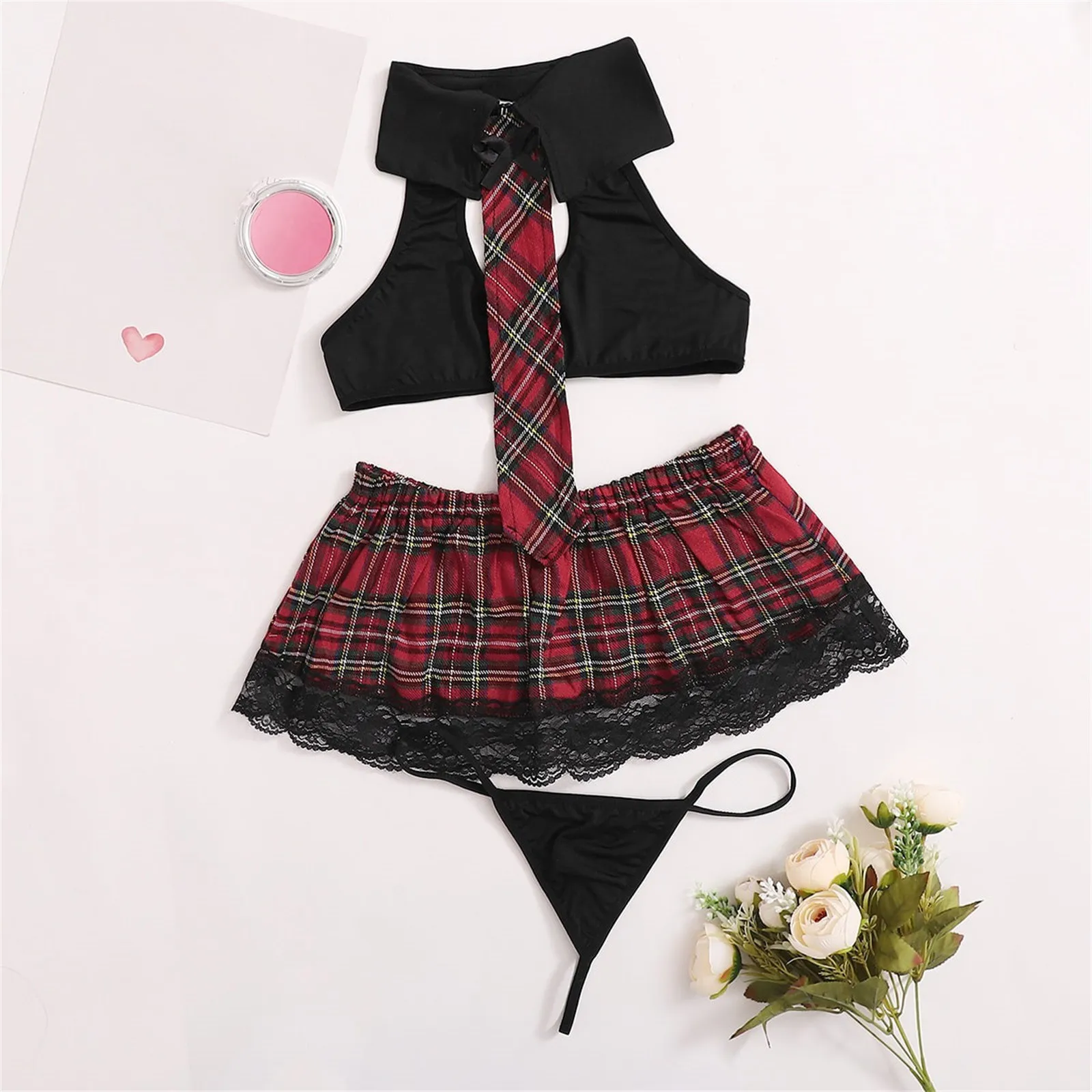 3pcs Sexy School Girl Uniform Women Erotic Lingerie Cosplay Schoolgirl Costume Lace Bra Set Mini Skirt Sex Clothes For Girls New