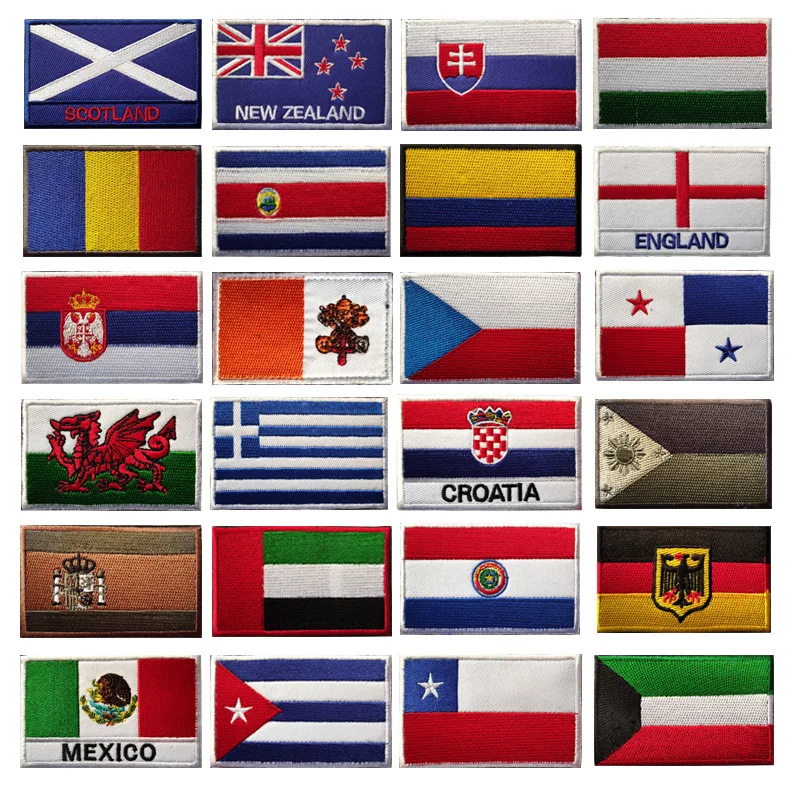 Parches bordados de Velcro de bandera de países de América, insignia de bandera de Chile, Brasil, México, Panamá, Argentina, Cuba, pegatinas de