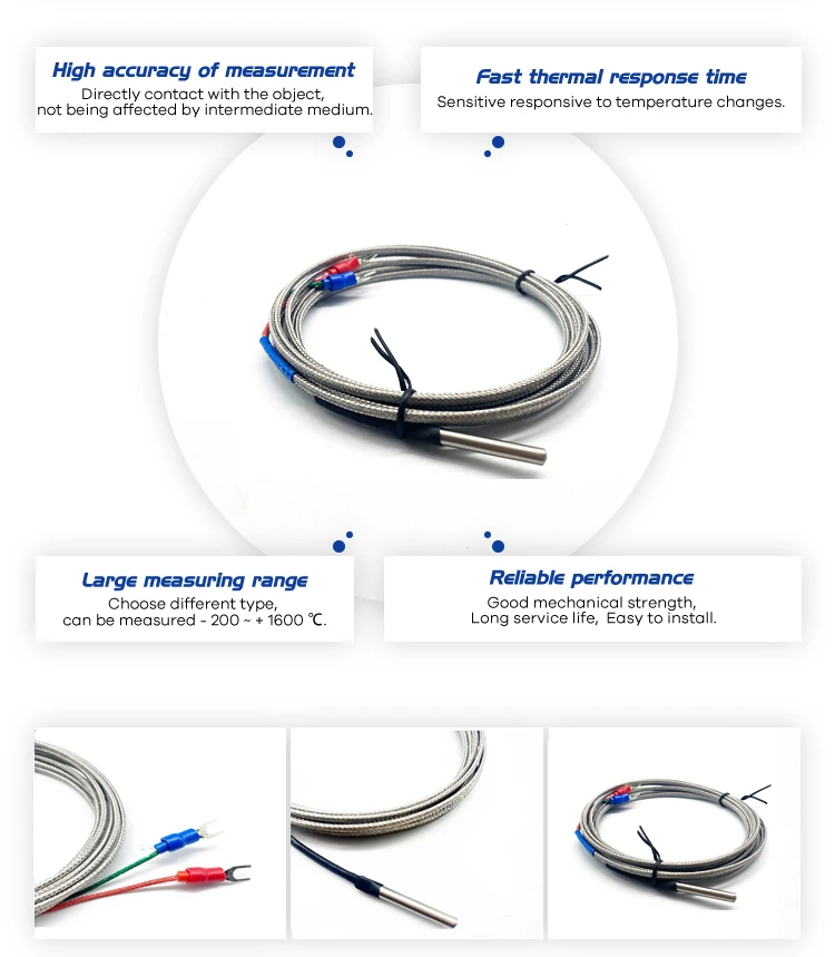 CG 4mm * 30mm K J PT100 1m 2m 3m 5m 10m Sondentyp abgeschirmter Geflechtdraht Thermoelement Temperatursensor für Temperaturregler – Detail 2