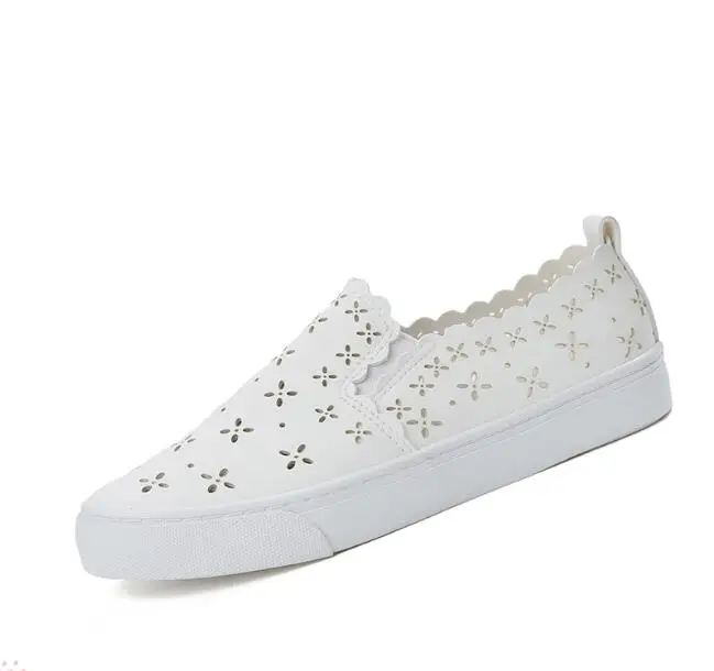 

Women flats Shoes Slip On Hollow Out Flats Lace Up Breathable Flower Wavy white Cute Soft Ladies Footwear women shoes