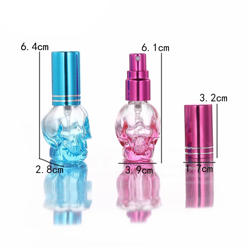 Nbyaic 1pcs garrafa de perfume 8ml cor crânio spray garrafa de vidro sub-pacote garrafa de perfume viagem portátil imprensa spray garrafa vazia