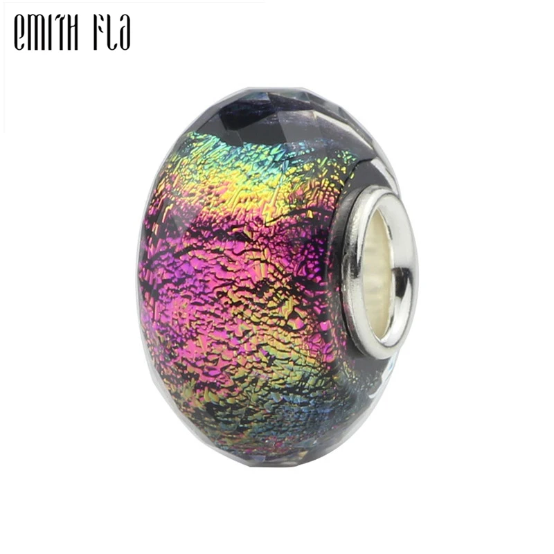 

Emith Fla 100% Real 925 Sterling Silver Colorful Murano Glass Bead Fit Original European Charm Bracelet Women DIY Jewelry Making