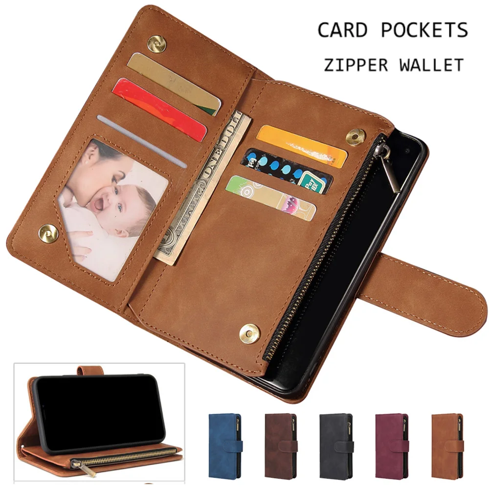 Luxury Leather Zipper Flip Wallet Case For Oppo Reno 2 CPH1907 Case Magnetic Mobile Retro Flip Card  Stand Cover