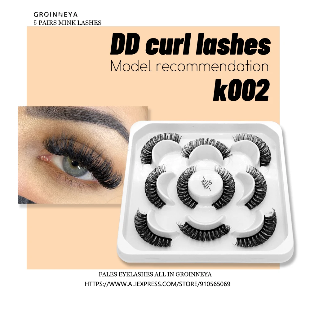 GROINNEYA Lashes DD Curl 10-23mm Russian Lashes 3D Mink Eyelashes Reusable Fluffy Russian Strip Lashes eyelashes extensions