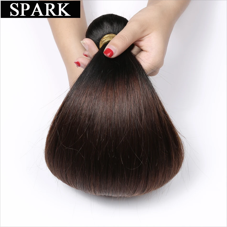 SPARK Ombre Capelli Lisci Bundle Con Chiusura Brasiliani Fasci Del Tessuto Dei Capelli Ombre Umani di Remy Chiusura Con Bundles Medio Rapporto