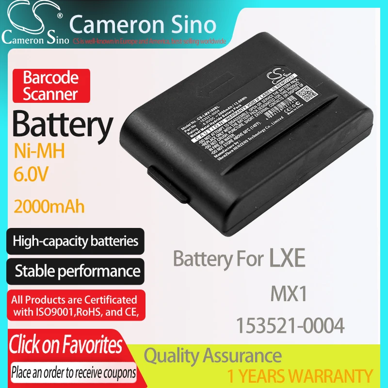 CameronSino Battery for LXE MX1 fits LXE 153521-0004 Barcode Scanner battery 2000mAh/12.00Wh 6.00V Ni-MH Black