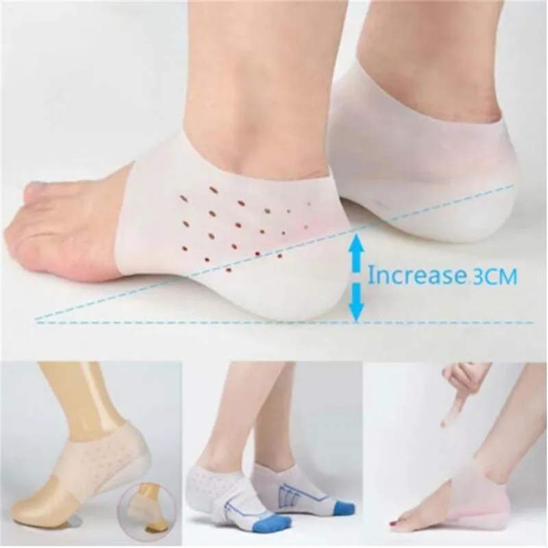 Plantillas invisibles de silicona para la altura interior, calcetines de elevación para aumentar la altura, almohadilla de protección para los pies al aire libre, cojín para el talón, plantilla oculta para hombres y mujeres