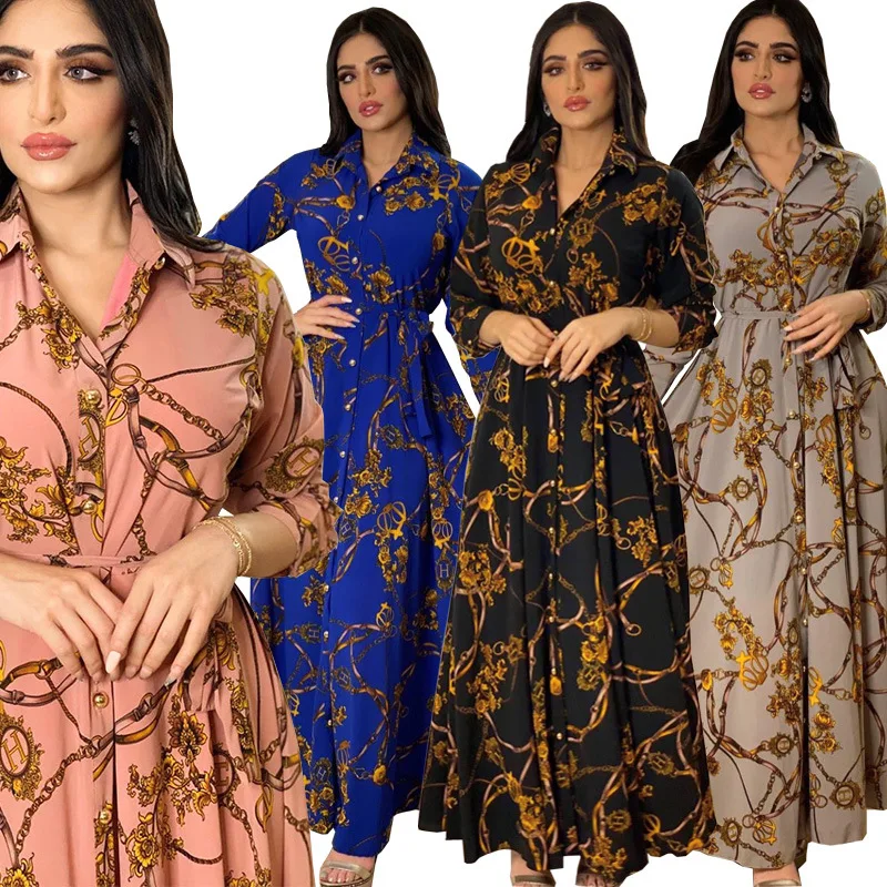 Indian Dress Women Abaya Middle East Muslim Kebaya Retro Long Sleeve Lace-up Arabic Plus Size Flowy Long Dress Caftan Marocain