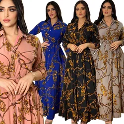 Indian Dress Women Abaya Middle East Muslim Kebaya Retro Long Sleeve  Lace-up Arabic Plus Size Flowy Long Dress Caftan Marocain