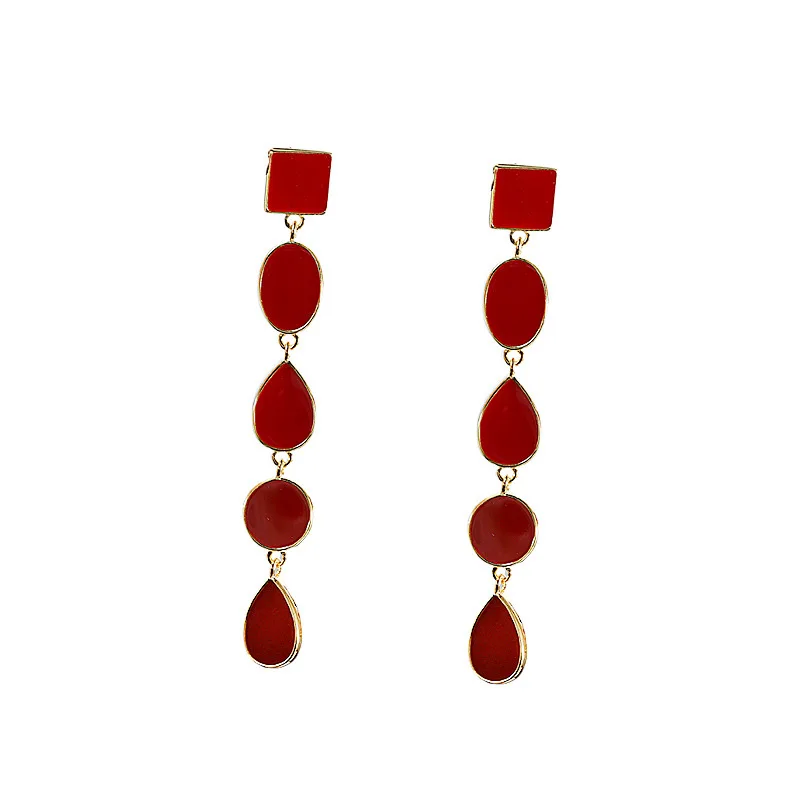 

Real s925 silver gilded burgundy drip glaze geometric earrings