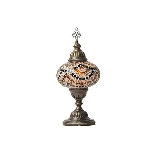 Handmade Turkish Mosaic Table Lamp (Egyptian, Arabian, Moroccan) (Amber Circular)