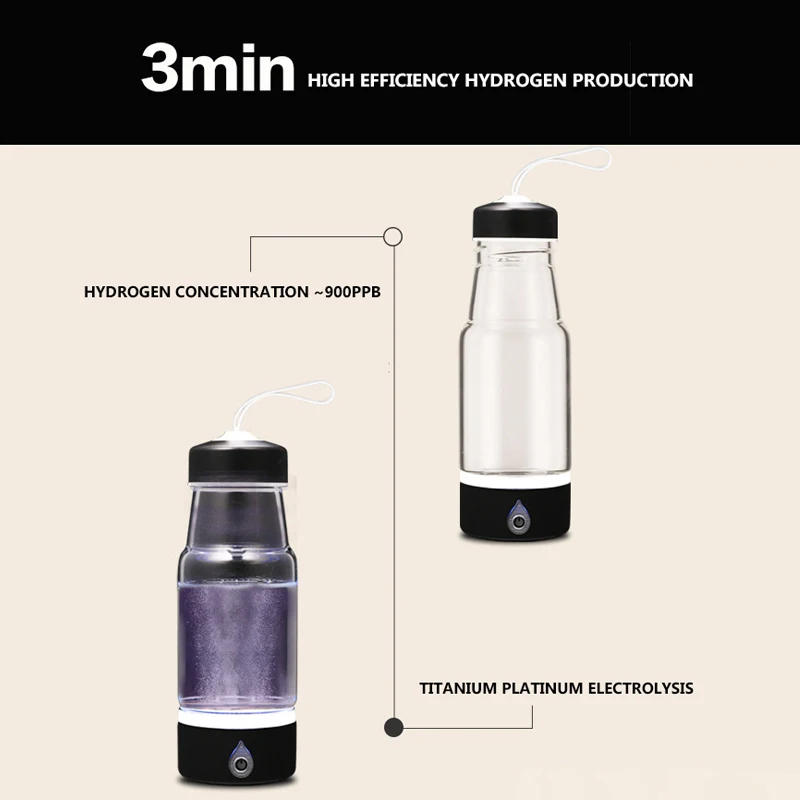 420ML Portable Rich Hydrogen Generator Cup Water Filter Ionizer Pure H2 Hydrogen alkaline Bottle Electrolysis Drink Hydrogen