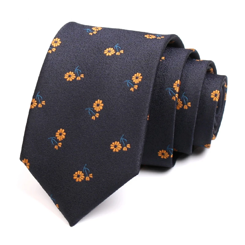 

New Design Men's Floral Print Tie Fashion Gentleman 7CM Navy Blue Neck Tie For Men Business Suit Work Party Necktie Gift Box