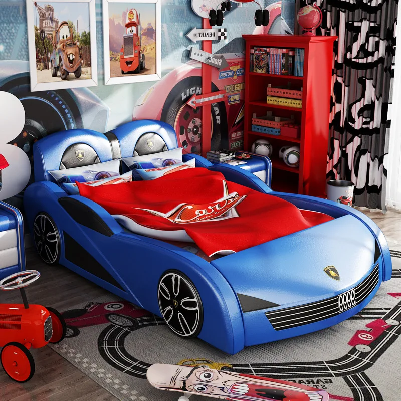 

Solid Wood Children's Bed Boy Single Bed 1.5 with Fence Boy Cartoon Car Bed Factory Outlet